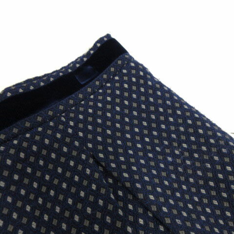 【中古】ヘンリーコットンズ HENRY COTTON'S スカート 台形 タック ミディ丈 ひし形柄 ネイビー 紺 グレー 40 レディース 【ベクトル 古着】 230723