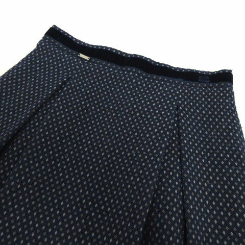 【中古】ヘンリーコットンズ HENRY COTTON'S スカート 台形 タック ミディ丈 ひし形柄 ネイビー 紺 グレー 40 レディース 【ベクトル 古着】 230723