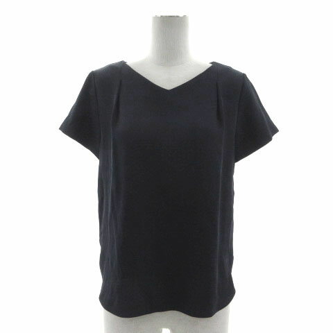 V-Neck - 【中古】N.Natural Beauty Basic N.ナチュラルビューティーベーシック カットソー Vネック 半袖 タック ネイビー 紺 M レディース 【ベクトル 古着】 240312