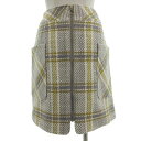 【中古】クイーンズコート QUEENS COURT スカート 台形 ひざ丈 ジップアップ サイドポケット 日本製 ウール混 厚手 チェック アイボリー グレー ...