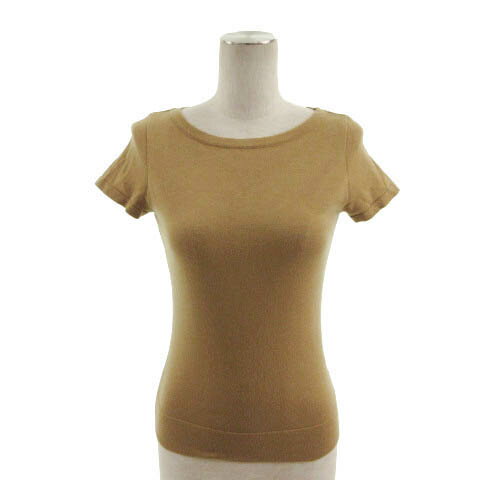 V-Neck - 【中古】ビッキー VICKY ニット 半袖 バックVネック 日本製 ウール混 ベージュ系 ベージュブラウン 2 レディース 【ベクトル 古着】 230219