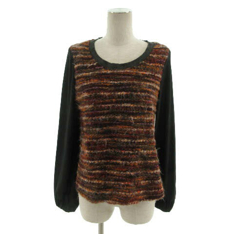 【中古】ドレスレイブ DRESSLAVE ニット セーター ツイード シフォン切替え 長袖 日本製 ウール混 ブラ..