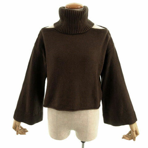 【中古】スナイデル snidel ニット セーター タートルネック コールドショルダー カットアウト フレアスリーブ ブラウン 茶 F レディース 【ベクトル 古着】 230220