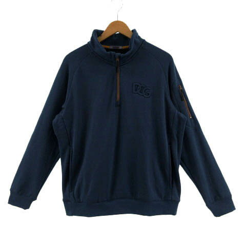 【中古】ドゥクラッセ DoCLASSE GOLF トレーナー カットソー 裏地フリース ハイネック ハーフジップ 立体ロゴ ブルー系 青系 ブラウン 茶 XL メンズ 【ベクトル 古着】 230418