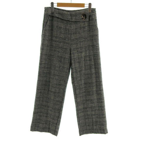 【中古】ザラ ベーシック ZARA BASIC パンツ ストレート ウール混 起毛 グレンチェック ブラック 黒 ホワイト 白 ブラウン 茶 M レディース 【ベクトル 古着】 230428