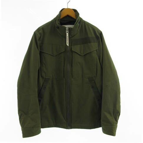 【中古】ジースターロウ G-Star RAW ジャケット アウター ミリタリー スタンドカラー 長袖 ロゴ 中綿入り カーキ オリーブ S メンズ 【ベクトル 古着】 230506