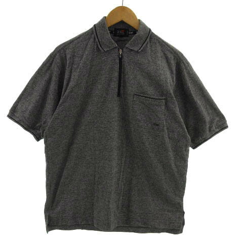 【中古】23区SPORT オンワード樫山 ポロシャツ 半袖 ハーフジップアップ ロゴ刺繍 日本製 コットン 御影 グレー 3 メンズ 【ベクトル 古着】 230602