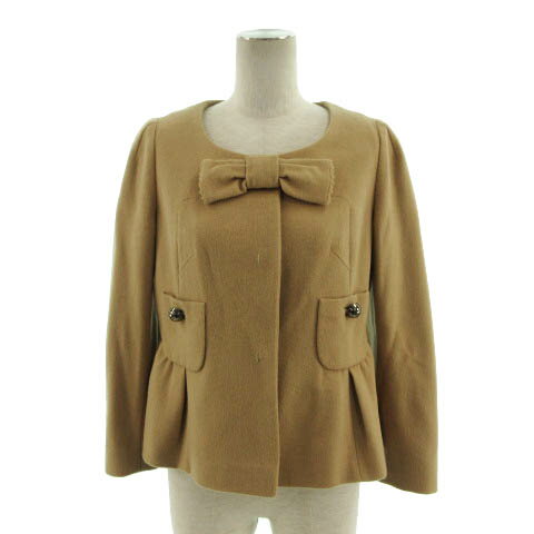 【中古】ポールカ PAULE KA ジャケット ノーカラー 長袖 リボン ブラウン系 ベージュブラウン 38 レディース 【ベクトル 古着】 230515