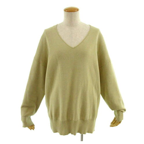 V-Neck - 【中古】プラステ PLST ニット Vネック 長袖 オーバーサイズシルエット 裾スリット コットン混 ベージュ M レディース 【ベクトル 古着】 230710