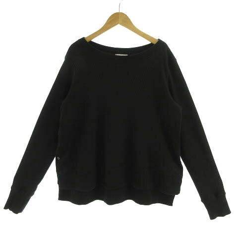 【中古】プラステ PLST カットソー ボートネック 長袖 ワッフル生地 コットン混 ブラック 黒 M レディース 【ベクトル 古着】 230705
