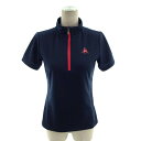 【中古】ルコックスポルティフ le coq sportif Tシャツ ハイネック ハーフジップ 半袖 ロゴ刺繍 速乾 ネイビー 紺 ピンク M レディース 【ベ...