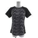 【中古】ミズノ MIZUNO Tシャツ ラグランスリーブ 半袖 ロゴプリント 総柄 ブラック 黒 グレー M レディース 【ベクトル 古着】 230621