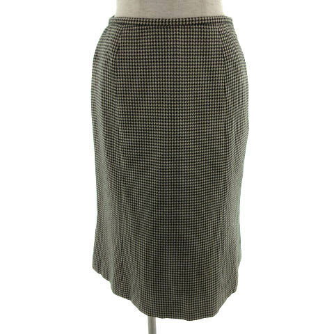 【中古】アリスバーリー Aylesbury スカート タイト 裾フレア ミディ丈 日本製 千鳥格子 ウール ブラック 黒 ベージュ 9 レディース 【ベクトル 古着】 230711