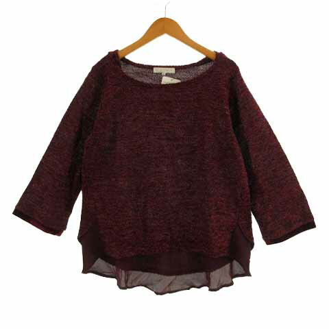 Boat Neck - 【中古】未使用品 グローブ grove ニット ボートネック 七分袖 レイヤード風 ボックスシルエット エンジ M レディース 【ベクトル 古着】 230709