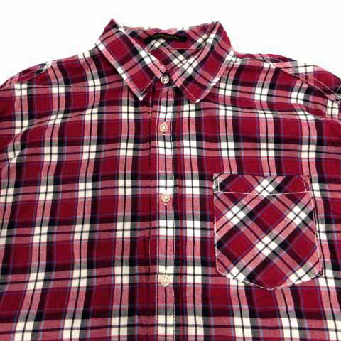 【中古】バンヤードストーム BARNYARDSTORM シャツ 長袖 胸ポケ コットン チェック レッド 赤 ネイビー 紺 ブルー 青 ホワイト 白 1 レディース 【ベクトル 古着】 230707
