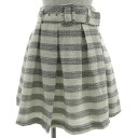 【中古】ジルスチュアート JILL STUART スカート タック フレア ひざ丈 ベルト付き ボーダー ツイード ブラック 黒 アイボリー ゴールド S レディース 【ベクトル 古着】 240212(4)