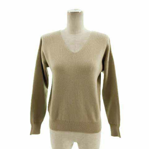 V-Neck - 【中古】オペークドットクリップ OPAQUE.CLIP ニット セーター Vネック 長袖 ウール混 ラメ ベージュ ゴールド S レディース 【ベクトル 古着】 230804
