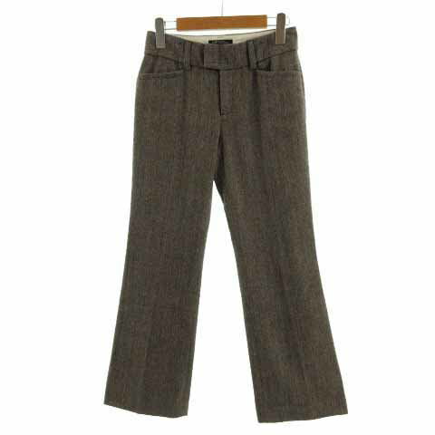【中古】23区 オンワード樫山 パンツ セミフレア 日本製 カシミヤ混 ヘリンボーン ブラウン 茶 ホワイト 白 34 レディース 【ベクトル 古着】 230814