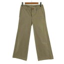 【中古】コムサデモード COMME CA DU MODE パンツ 裾フレア バックベルト 日本製 コットン混 ストライプ ベージュ系 カーキ 5 レディース 【ベクトル 古着】 230815