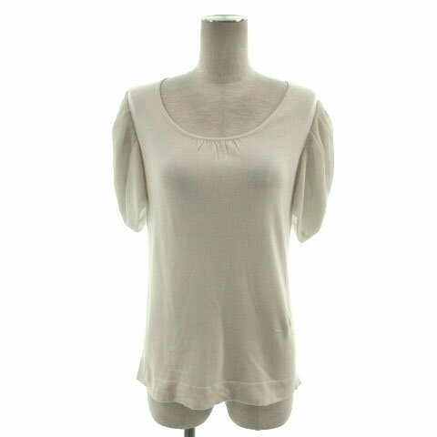 【中古】ブラーミン BRAHMIN ニット 五分袖 袖レース切替え ストレッチ ライトグレージュ 38 レディース 【ベクトル 古着】 230829