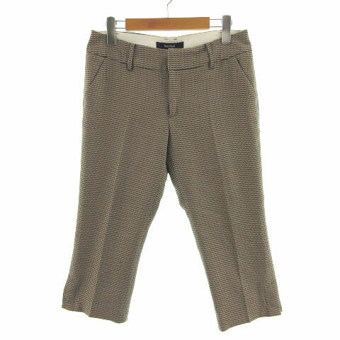 Wool - 【中古】マカフィー MACPHEE トゥモローランド パンツ スリム クロップド丈 裾スリット 日本製 ウール混 総柄 ネイビー 紺 ブラウン 茶 ベージュ 38 レディース 【ベクトル 古着】 230907