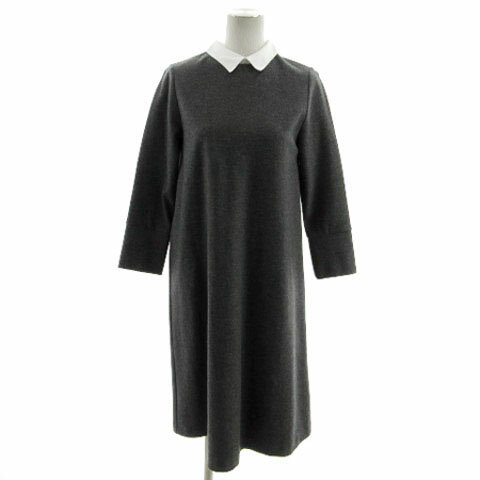 【中古】グリーンレーベルリラクシング ユナイテッドアローズ green label relaxing ワンピース 襟付き ノーカラー 2way 七分袖 ミディ丈 ウール グレー ホワイト 白 レディース 【ベクトル 古着】 231002