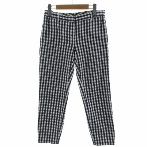 【中古】プラステ PLST パンツ スリム ストレッチ コットン混 ギンガムチェック ネイビー 紺 ホワイト 白 4 レディース 【ベクトル 古着】 231011