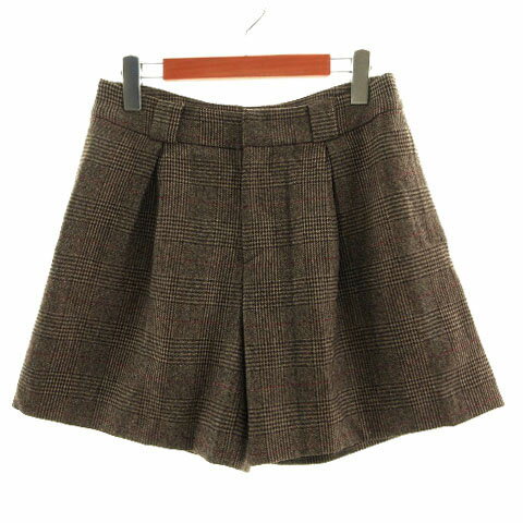 Nylon, Rayon, Polyester - 【中古】イエナ IENA パンツ ショートパンツ タック フレア カシミヤ混 起毛 グレンチェック ブラウン 茶 ベージュ レッド 赤 ブルー 青 40 レディース 【ベクトル 古着】 231014