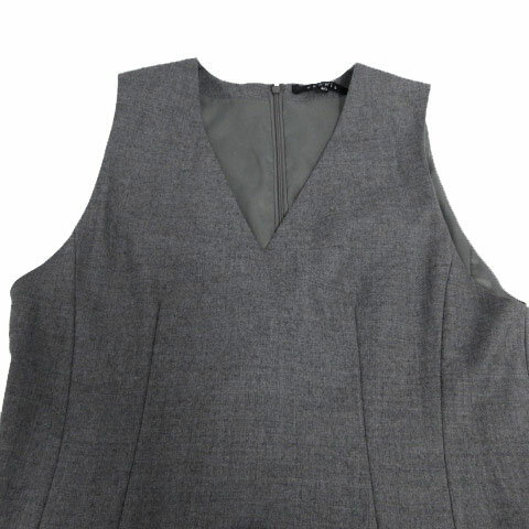【中古】ベルナールペリス BERNARD PERRIS ワンピース Vネック ノースリーブ ひざ丈 ベルト付 プリーツ 日本製 ウール グレー 40 レディース 【ベクトル 古着】 231003