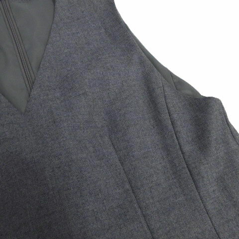 【中古】ベルナールペリス BERNARD PERRIS ワンピース Vネック ノースリーブ ひざ丈 ベルト付 プリーツ 日本製 ウール グレー 40 レディース 【ベクトル 古着】 231003