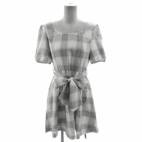 【中古】未使用品 セシルマクビー CECIL McBEE ワンピース ビジュー 半袖 パフスリーブ ひざ丈 リボンベルト タック チェック グレー ホワイト 白 M レディース 【ベクトル 古着】 231031 【中古】未使用品 セシルマクビー CECIL McBEE ワンピース ビジュー 半袖 パフスリーブ ひざ丈 リボンベルト タック チェック グレー ホワイト 白 M レディース 【ベクトル 古着】 231031