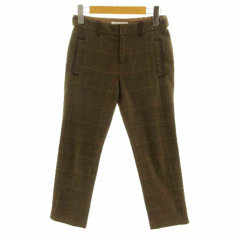 【中古】クミキョク 組曲 KUMIKYOKU パンツ スリム 裾ジッパー パイピング ストレッチ グレンチェック ブラウン 茶 ブラック 黒 S2 レディース 【ベクトル 古着】 231113