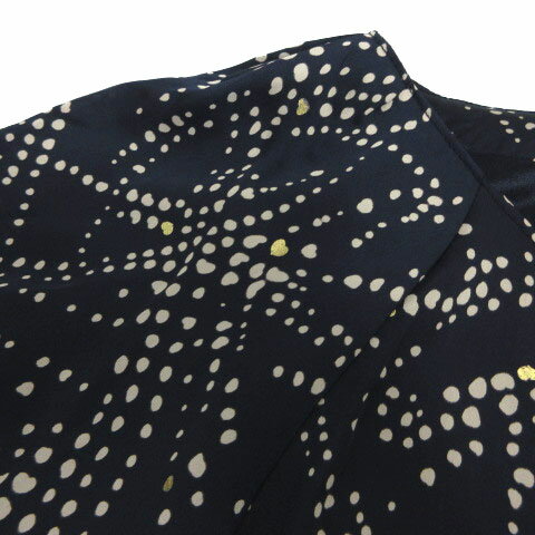 【中古】アルシーヴ archives ワンピース タック 五分袖 ひざ丈 総柄 ハート ネイビー 紺 ベージュ ゴールド M レディース 【ベクトル 古着】 231112