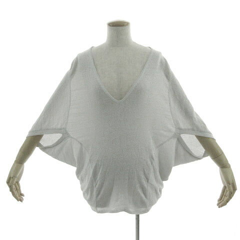 V-Neck - 【中古】ザラ ZARA Collection ニット Vネック 五分袖 ドルマンスリーブ ラメ ライトグレー シルバー レディース 【ベクトル 古着】 240805