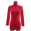 【中古】アンダーアーマー UNDER ARMOUR カットソー インナーウエア heat gear ハイネック 長袖 ロゴプリント 蛍光ピンク系 SM レディース 【ベクトル 古着】 231215