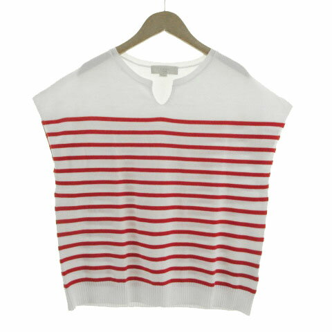 【中古】ビーミングバイビームス B:MING LIFE STORE by BEAMS ニット キーネック 半袖 コットン混 ボーダー ホワイト 白 レッド 赤 ONE レディース 【ベクトル 古着】 240127