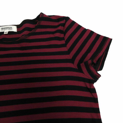 【中古】ソニアバイソニアリキエル SONIA BY SONIA RYKIEL ワンピース 半袖 ひざ丈 騙し絵ベルト ビジュー コットン混 ボーダー ブラック 黒 レッド系 エンジ 40 レディース 【ベクトル 古着】 240314