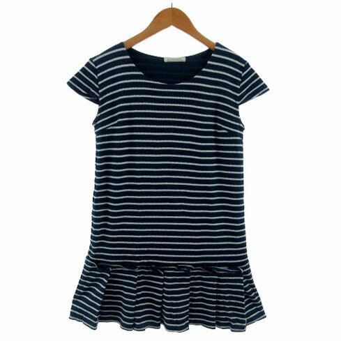 【中古】ビーラディエンス BE RADIANCE ワンピース 半袖 ひざ丈 裾プリーツ ストレッチ ボーダー ブルー 青 ホワイト 白 F レディース 【ベクトル 古着】 240405