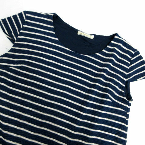 【中古】ビーラディエンス BE RADIANCE ワンピース 半袖 ひざ丈 裾プリーツ ストレッチ ボーダー ブルー 青 ホワイト 白 F レディース 【ベクトル 古着】 240405