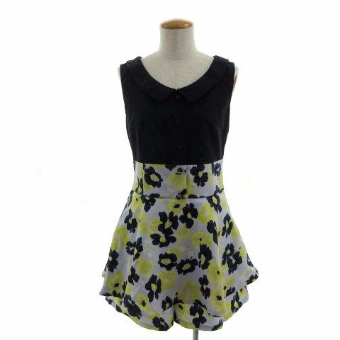 【中古】ジルスチュアート JILL STUART オールインワン チェルシーカラー ノースリーブ 花柄 ネイビー 紺 ブルーグレー イエロー 黄色 オフ白 S レディース 【ベクトル 古着】 240331