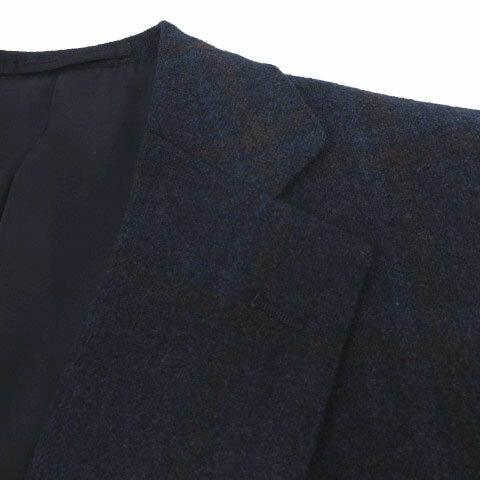 【中古】オーナーズガーメント Owner's Garment スーツ ジャケット テーラードカラー 2B パンツ 裾ダブル 日本製 起毛 エルメネジルドゼニア Ermenegildo Zegna イタリア製生地 シルク混 格子柄 紺 青 赤 メンズ 【ベクトル 古着】 240414