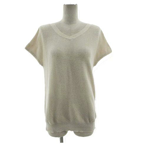 V-Neck - 【中古】インディヴィ INDIVI ニット クロスVネック 半袖 ラメ リネン混 ライトベージュ 38 レディース 【ベクトル 古着】 240421