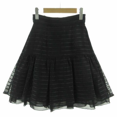 【中古】エムプルミエ ブラック M-Premier BLACK スカート フレア ミディ丈 レースボーダー切替え 日本製 ブラック 黒 34 レディース 【ベクトル 古着】 240523