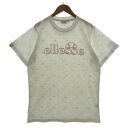 【中古】未使用品 エレッセ ellesse Tシャツ 丸首 ロゴプリント 半袖 コットン 総柄 アイボリー S メンズ 【ベクトル 古着】 240527