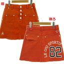 【中古】ルコックスポルティフ le coq sportif GOLF COLLECTION スカート デニム 台形 ひざ丈 ロゴ刺繍 ユーズド加工 バックプリント ボタンフライ ストレッチ コットン混 オレンジ ホワイト 白 9 レディース 【ベクトル 古着】 240525