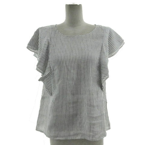 【中古】グローバルワーク GLOBAL WORK カットソー 半袖 フレアスリーブ FRENCH LINEN フレンチリネン100％ ストライプ ホワイト 白 ネイビー 紺 M レディース 【ベクトル 古着】 240611 auc-vector-19837855 ブランド古着の買取販売ベクトル サンプル画像2