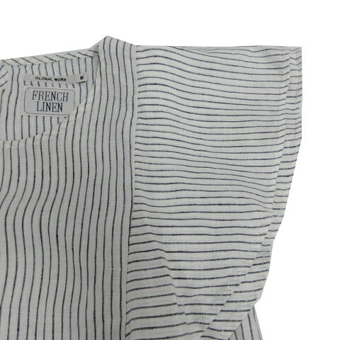 【中古】グローバルワーク GLOBAL WORK カットソー 半袖 フレアスリーブ FRENCH LINEN フレンチリネン100％ ストライプ ホワイト 白 ネイビー 紺 M レディース 【ベクトル 古着】 240611 auc-vector-19837855 ブランド古着の買取販売ベクトル サンプル画像3