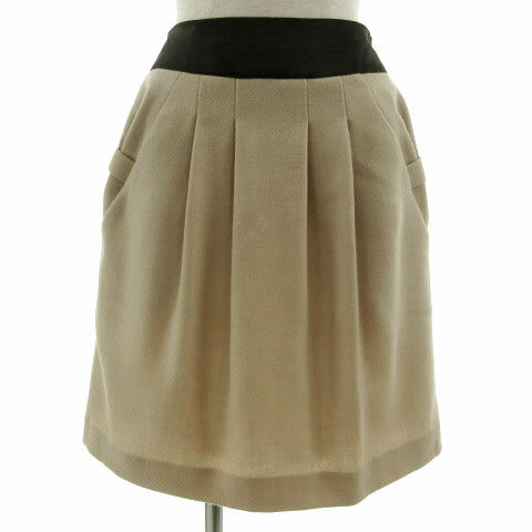 【中古】未使用品 ロートレアモン LAUTREAMONT スカート タック 台形 ミディ丈 切替え 日本製 起毛 ウール ベージュ ブラック 黒 1 レディース 【ベクトル 古着】 240629