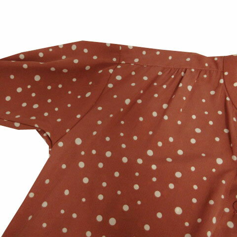 【中古】プレフェリール PREFERIR バンドカラーロングワンピース 11012 長袖 ウエストゴム リボンベルト ドット ピンク系 ピンクブラウン オフ白 M レディース 【ベクトル 古着】 240629