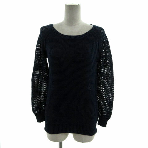 Boat Neck - 【中古】プラステ PLST ニット ボートネック ラグランスリーブ 長袖 透け編み コットン ネイビー 紺 2 レディース 【ベクトル 古着】 240702